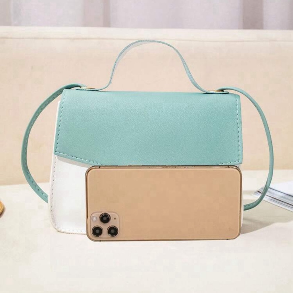 Mini Two Tone Twist Lock Flap Square Bag Top Handle - Picture 3 of 5
